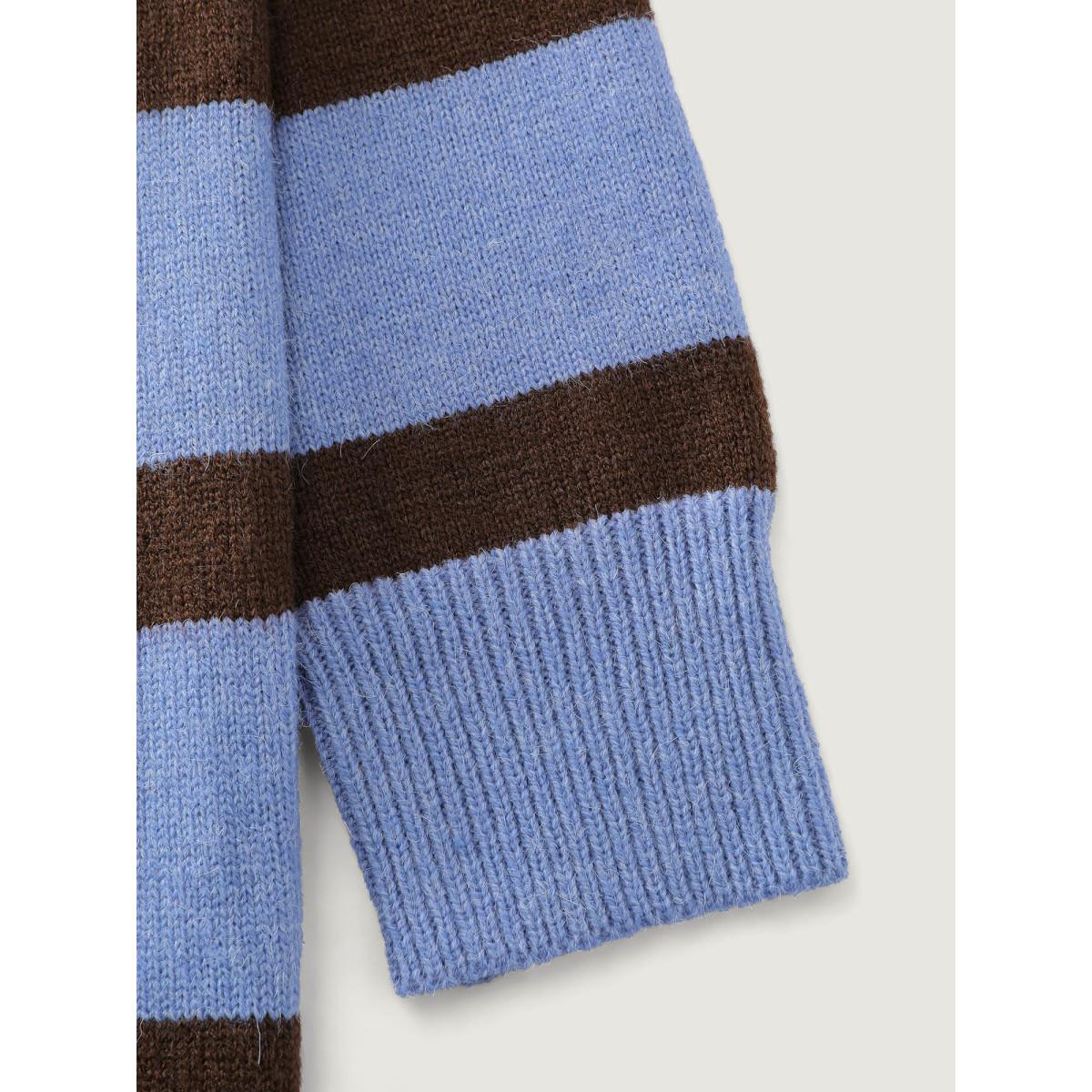 Plus Size Color Contrast Stripe Heather Textured Pullover Stone Women Leisure Loose Long Sleeve Round Neck Casual Pullovers BloomChic 28/5X Product Image