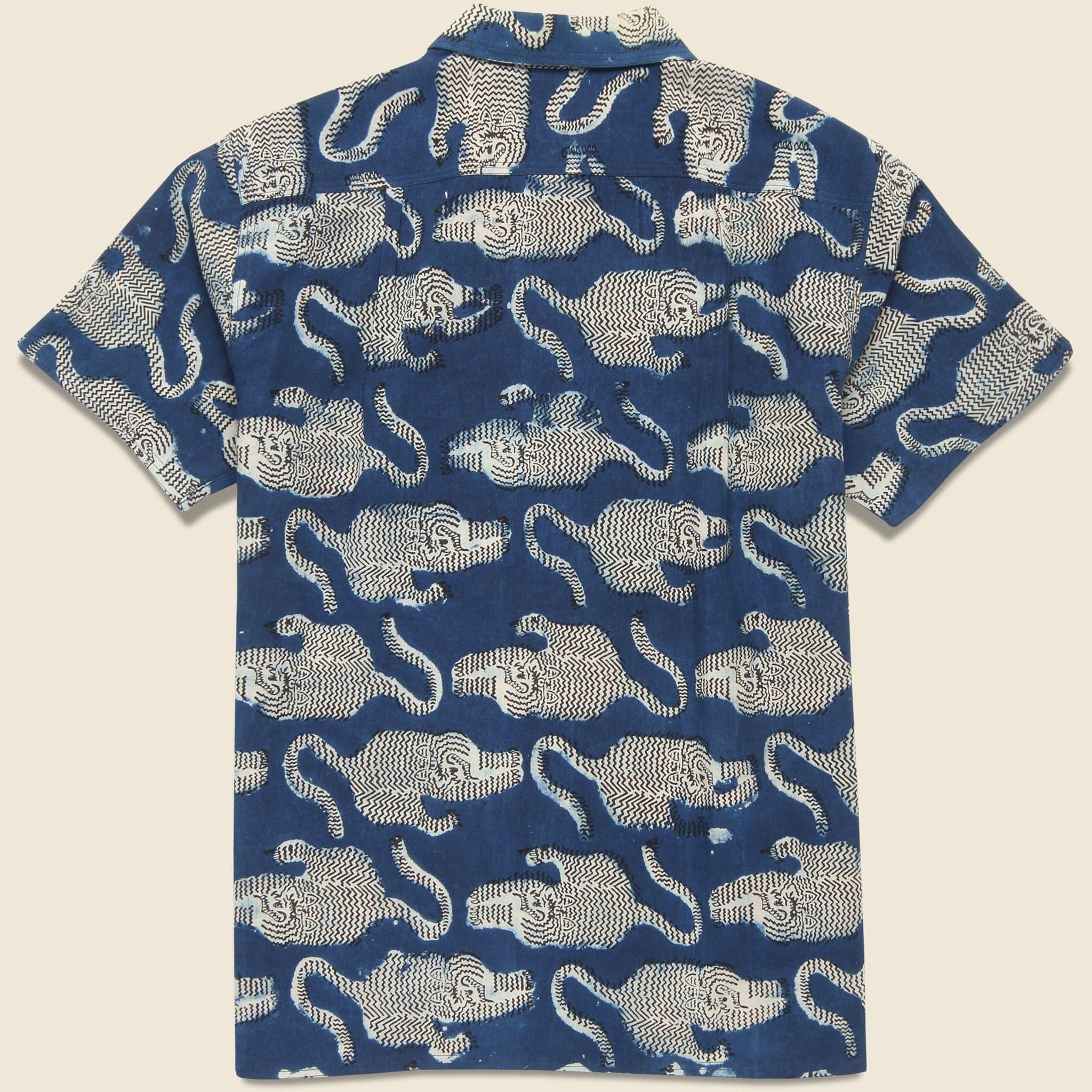Tiger Block Print Shirt - Blue Product Image