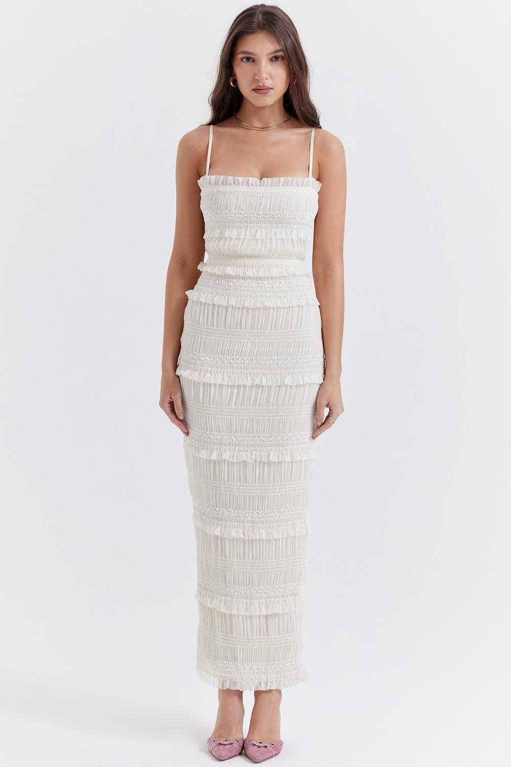 Solana  ivory sequin pleat maxi dress Product Image