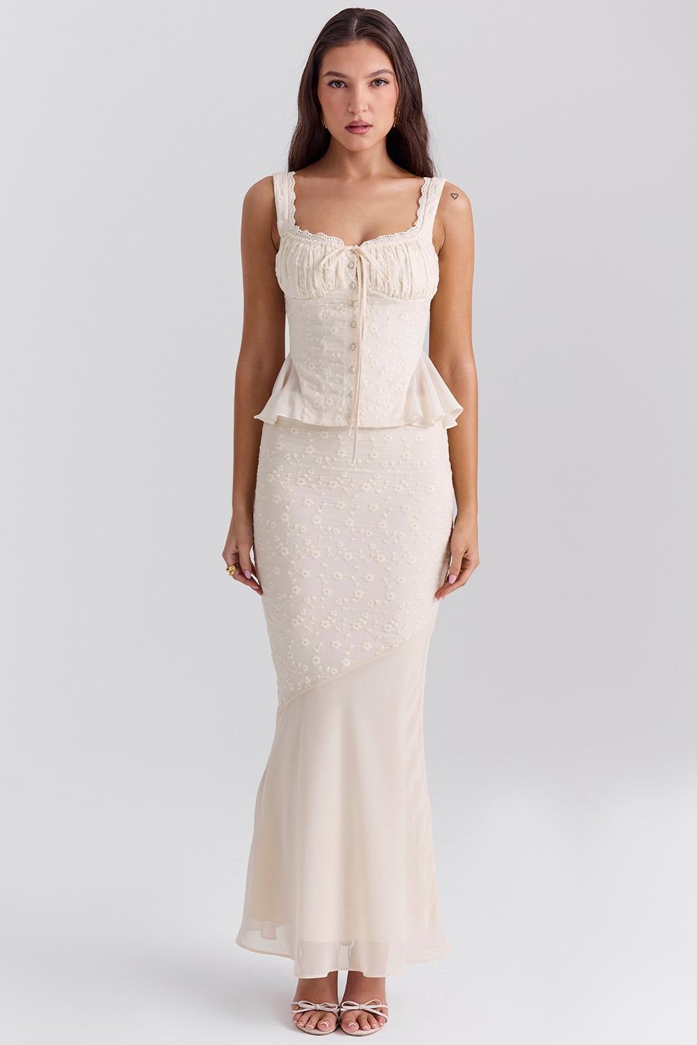 Lana  vintage cream cotton broderie anglais maxi skirt Product Image