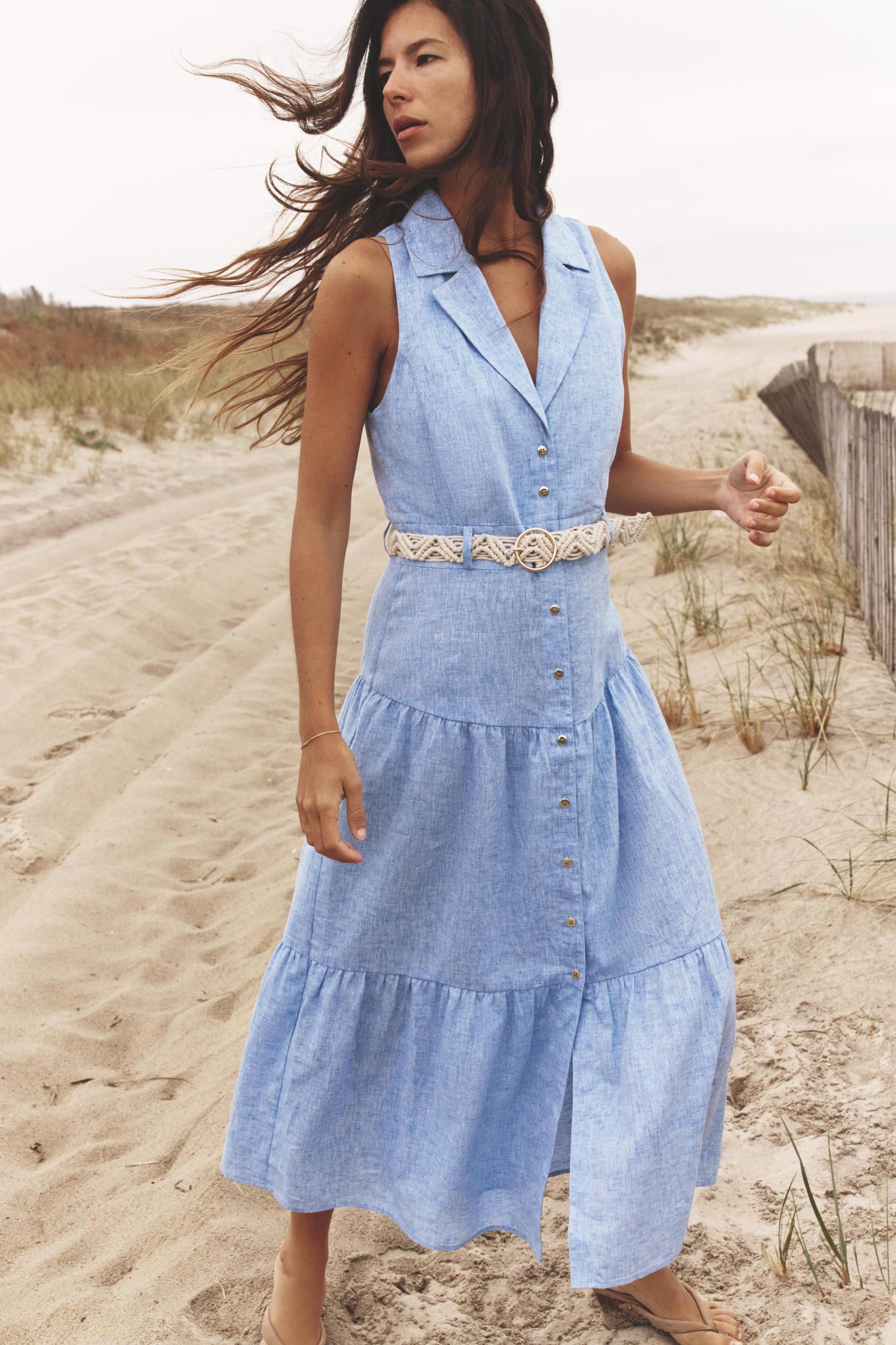 LINEN BELTED MIDI DRESS Product Image