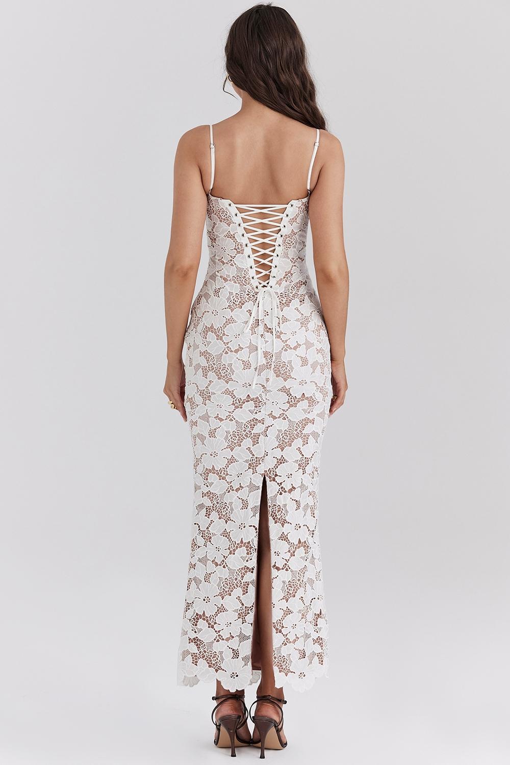 Pearl  white floral embroidered maxi dress Product Image