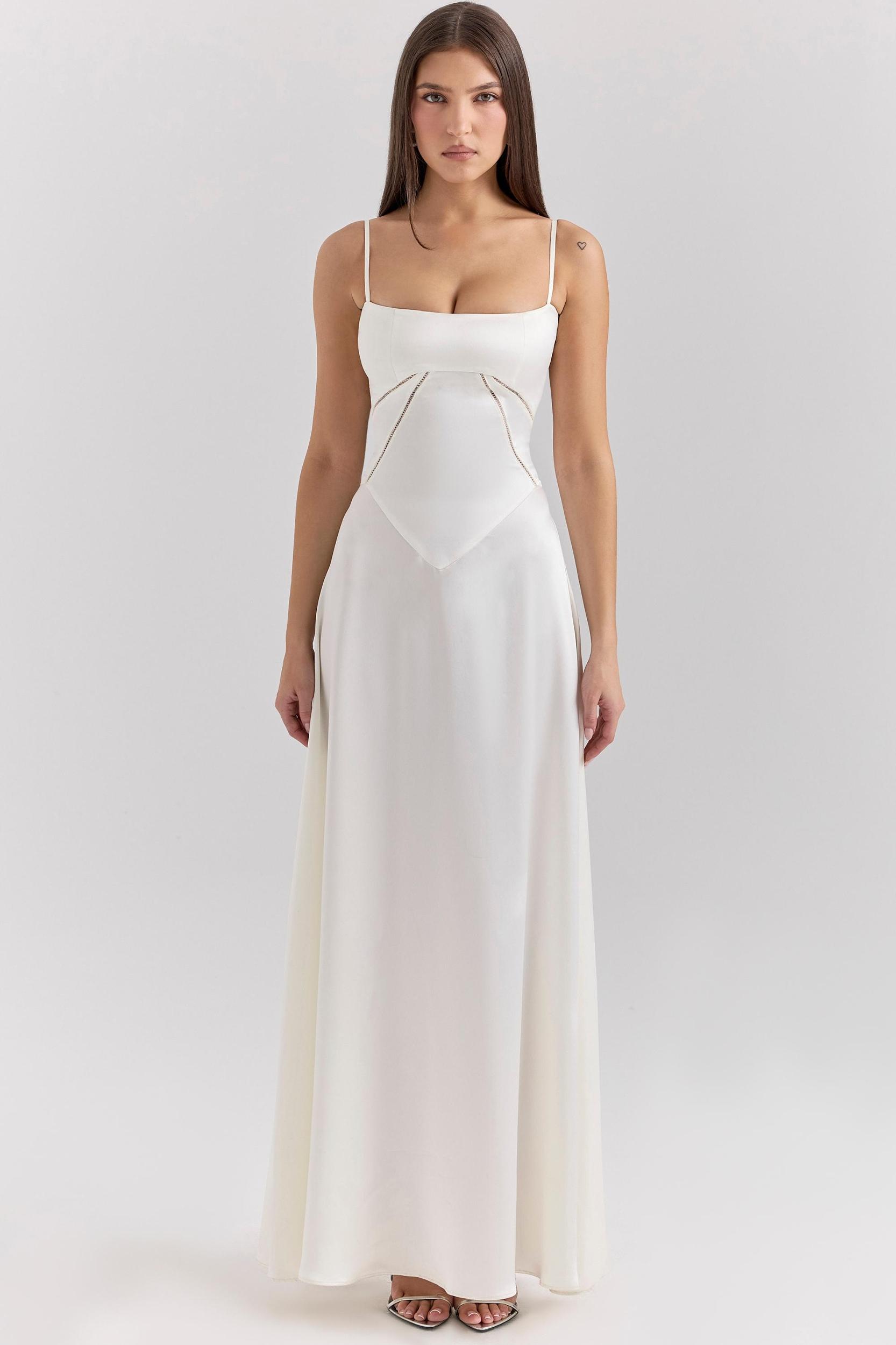 Anabella  ivory satin lace up maxi dress Product Image