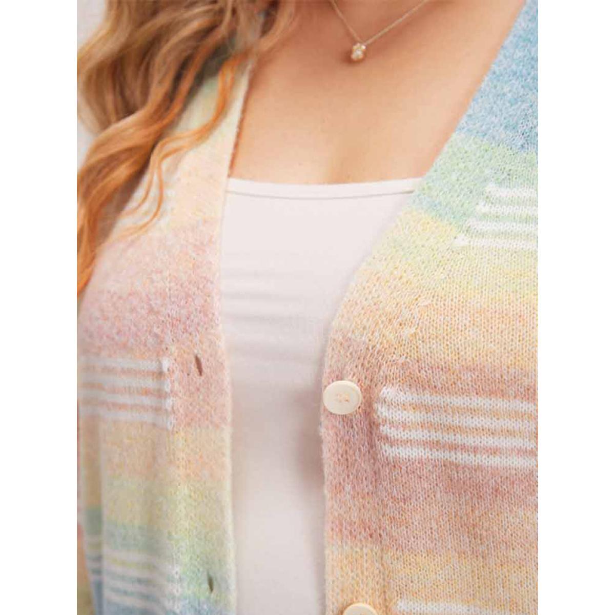 Plus Size Rainbow Ombre Elastic Cuffs Button Up Cardigan Multicolor Women Casual Loose Long Sleeve Everyday Cardigans BloomChic 26/4X Product Image