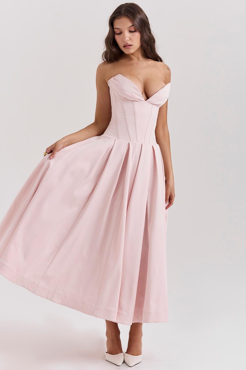 Lady  ballerina pink strapless midi dress Product Image