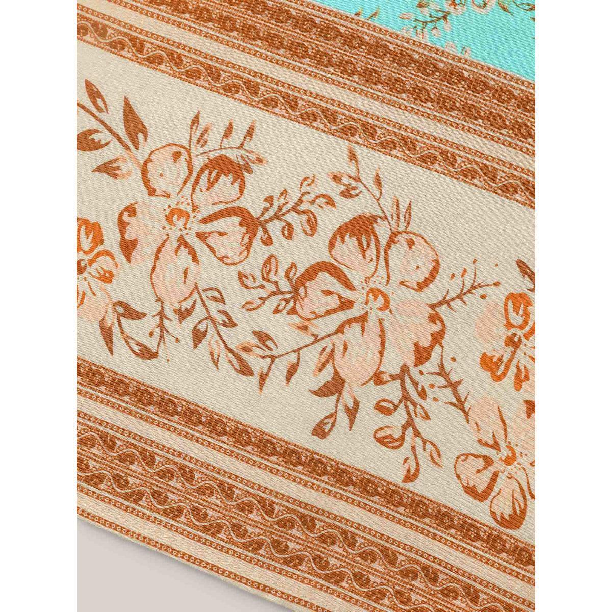 Plus Size Malachitegreen Boho Print Neck Ties Relaxed Fit Shirt Women Boho Elbow-length sleeve V-neck Vacation Blouses BloomChic 12/L Product Image