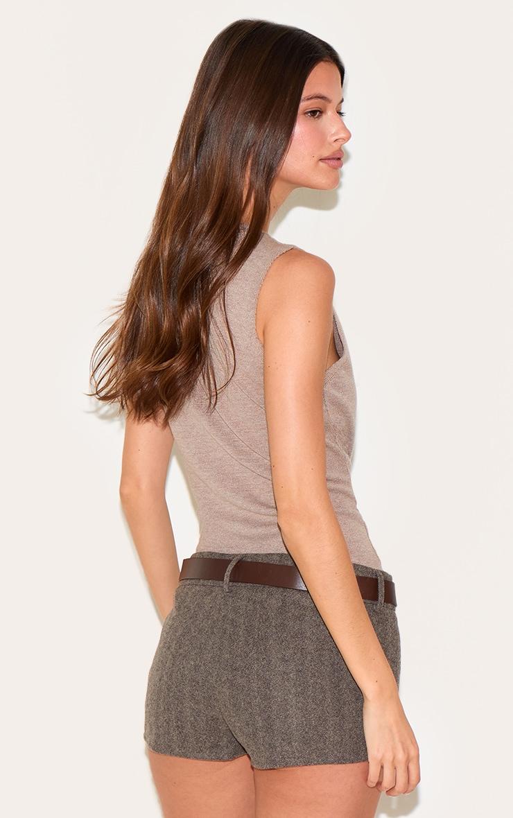 Mocha Button Through Sleeveless Top Product Image
