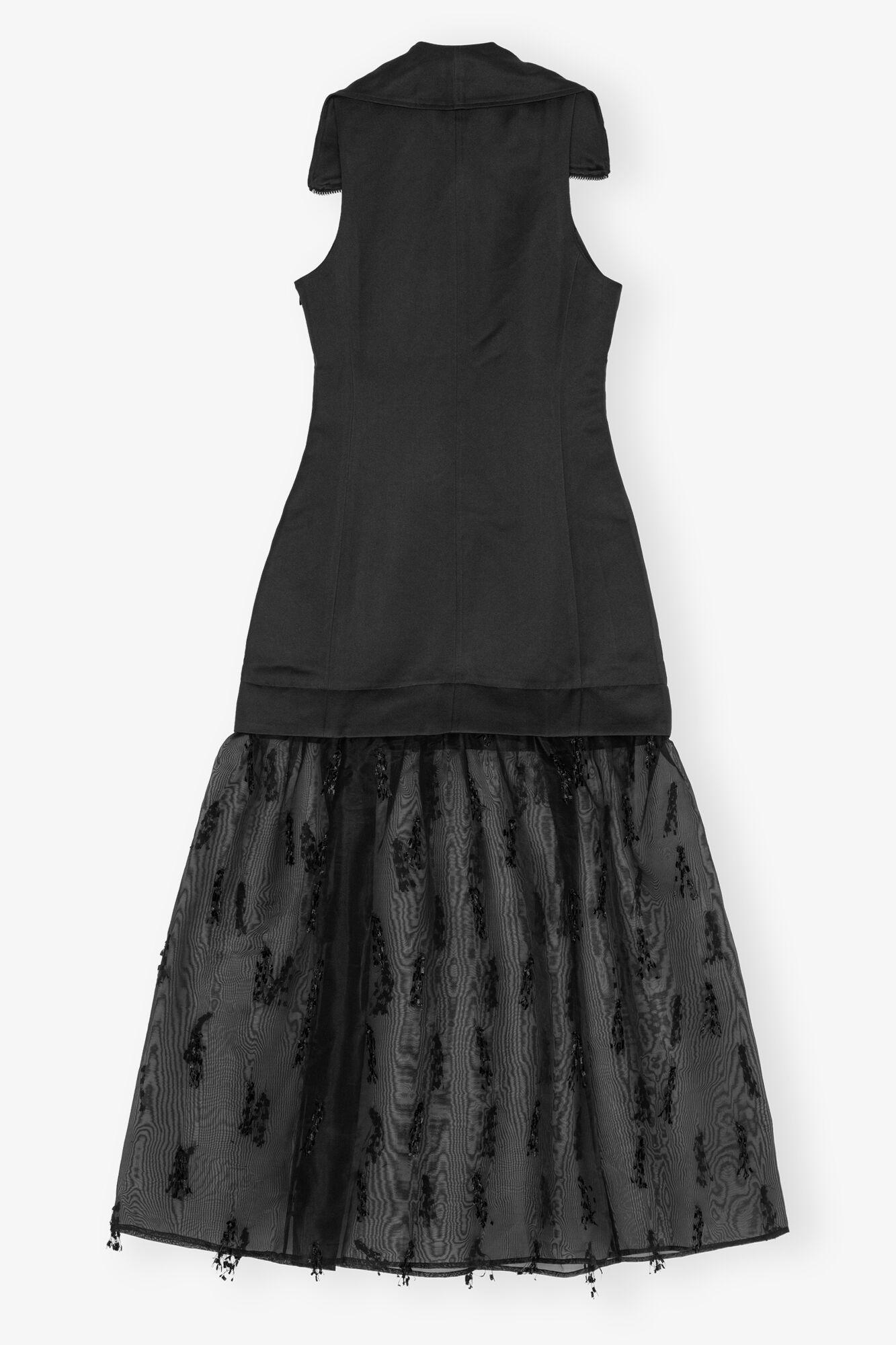 Black Fringed Organza Long Dress Product Image