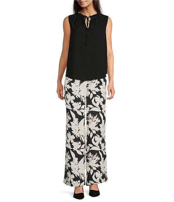 Anne Klein Solid Crepe de Chine Ruffle Tie Collar Sleeveless Tulla Blouse Product Image