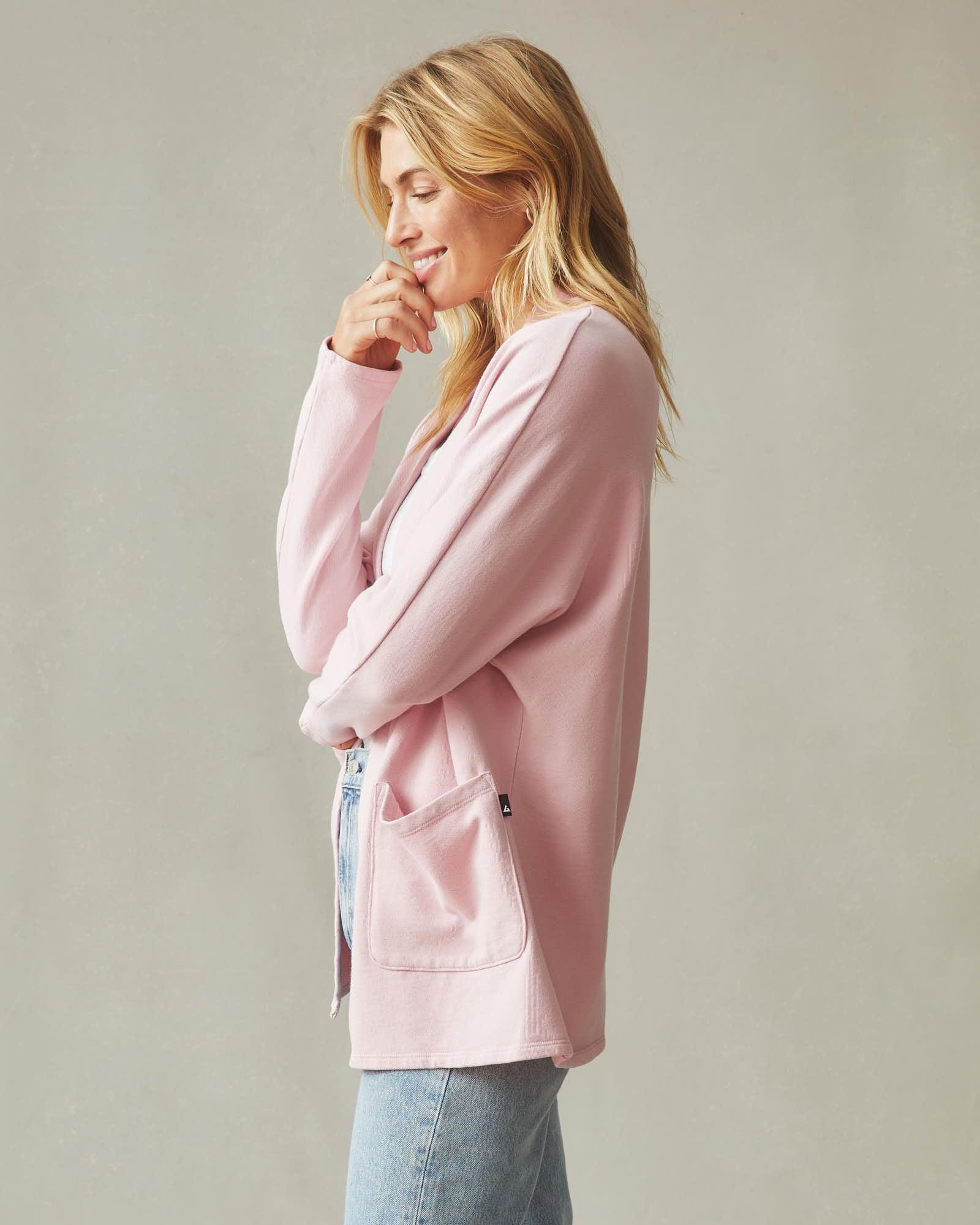 Women's French Terry Cardigan - Silver Pink Female Product Image