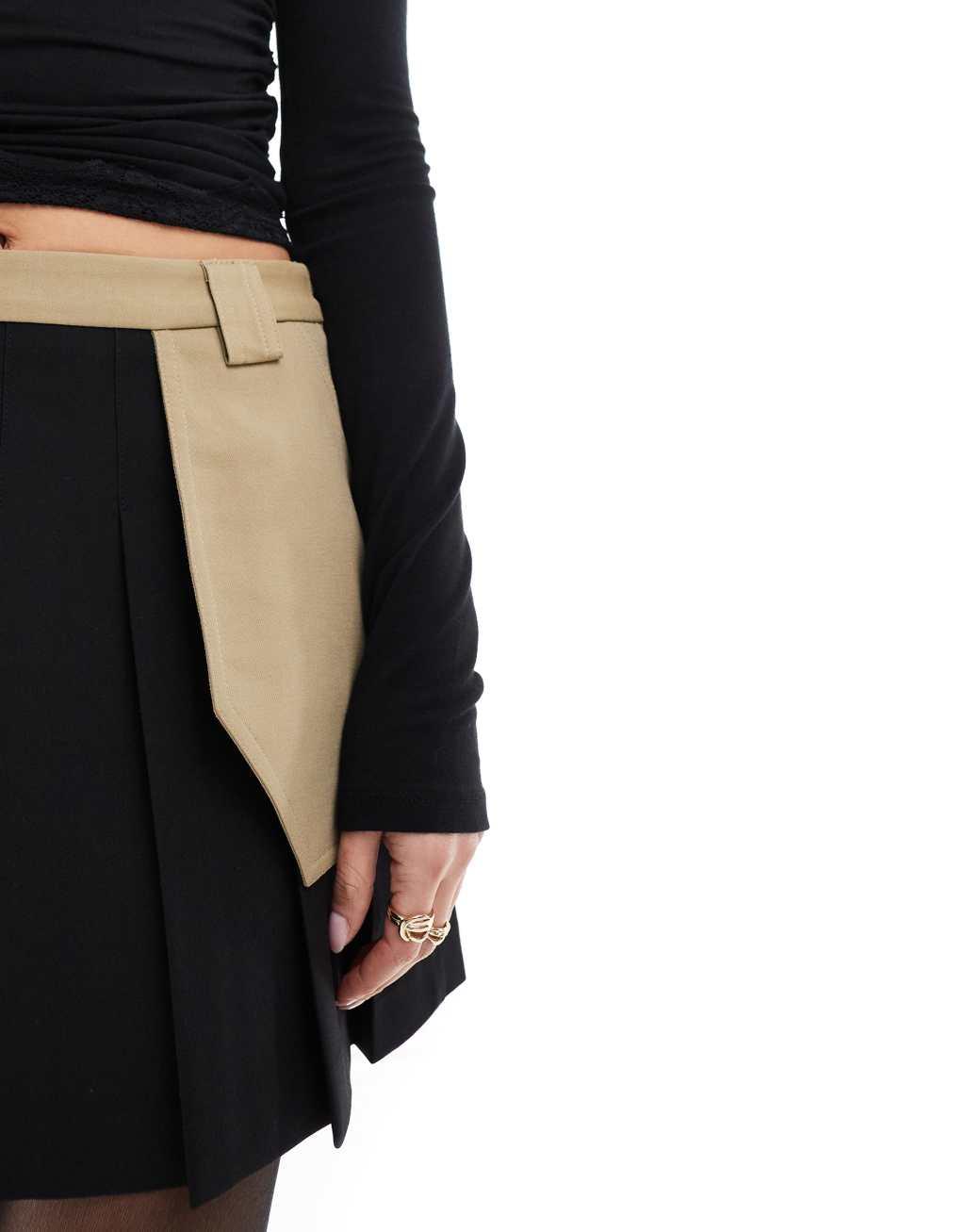 ASOS DESIGN tailored pleated mini skirt in stone Product Image