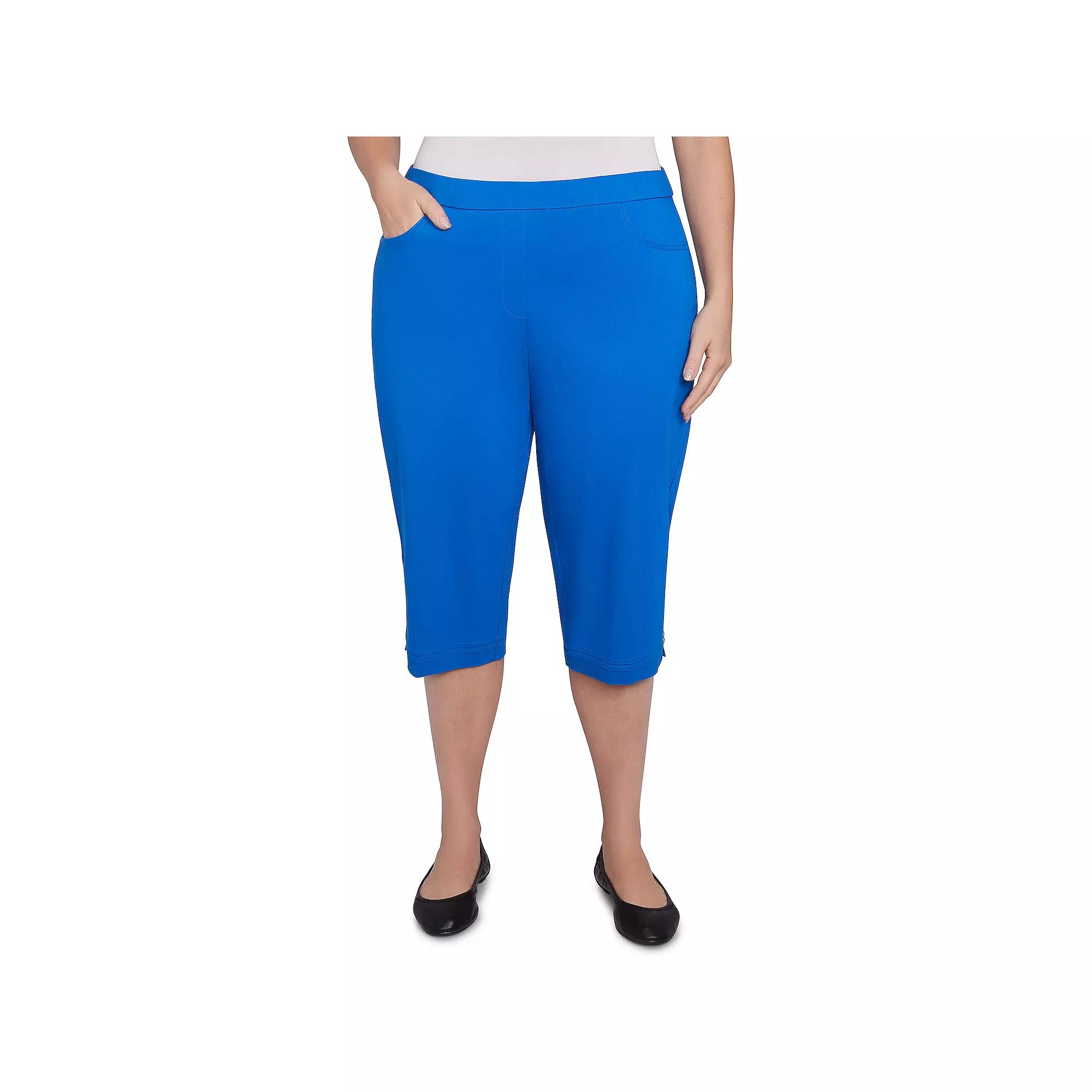 Plus Size Alfred Dunner Novelty Cuff Tummy Control Capris, Women's, Size: 18 W, Blue Product Image