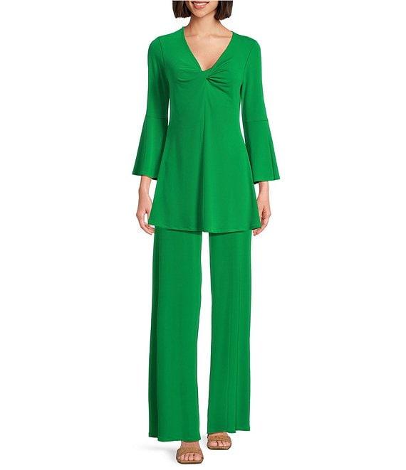 Eva Varro Knit Jersey Twist V-Neck 3/4 Bell Sleeve A-Line Flowy Tunic Product Image