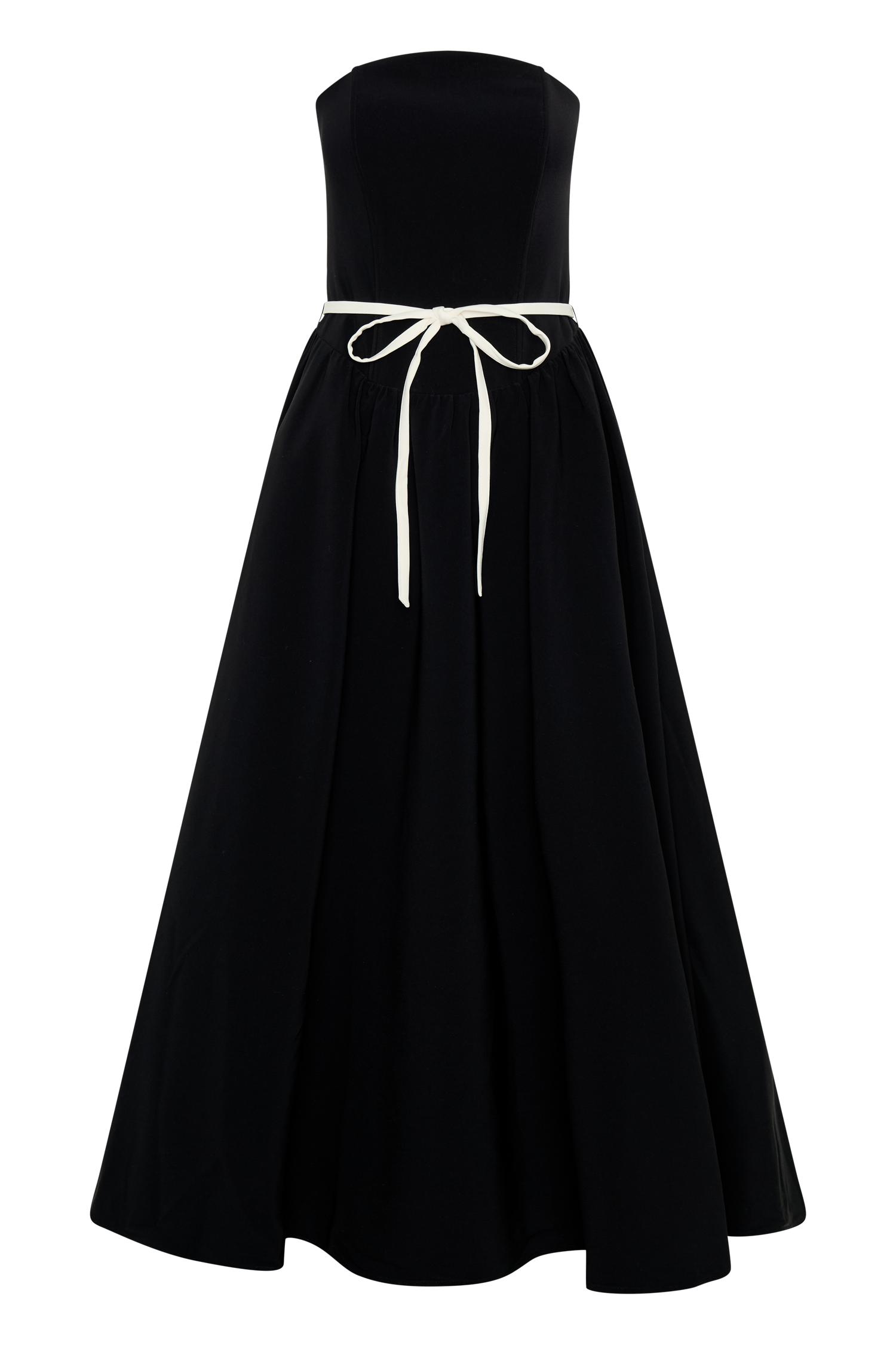 Penny Strapless Contrast Midi Dress - Black & White Product Image