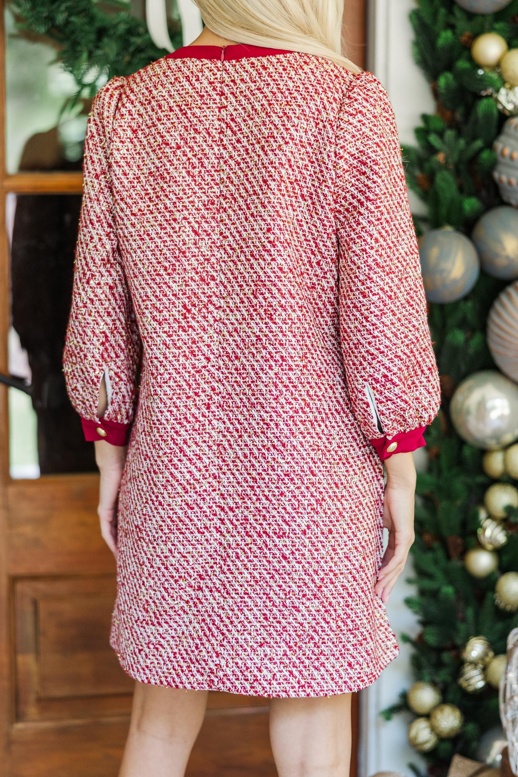 Feeling Like A Queen Burgundy Red Tweed Dress Female Product Image