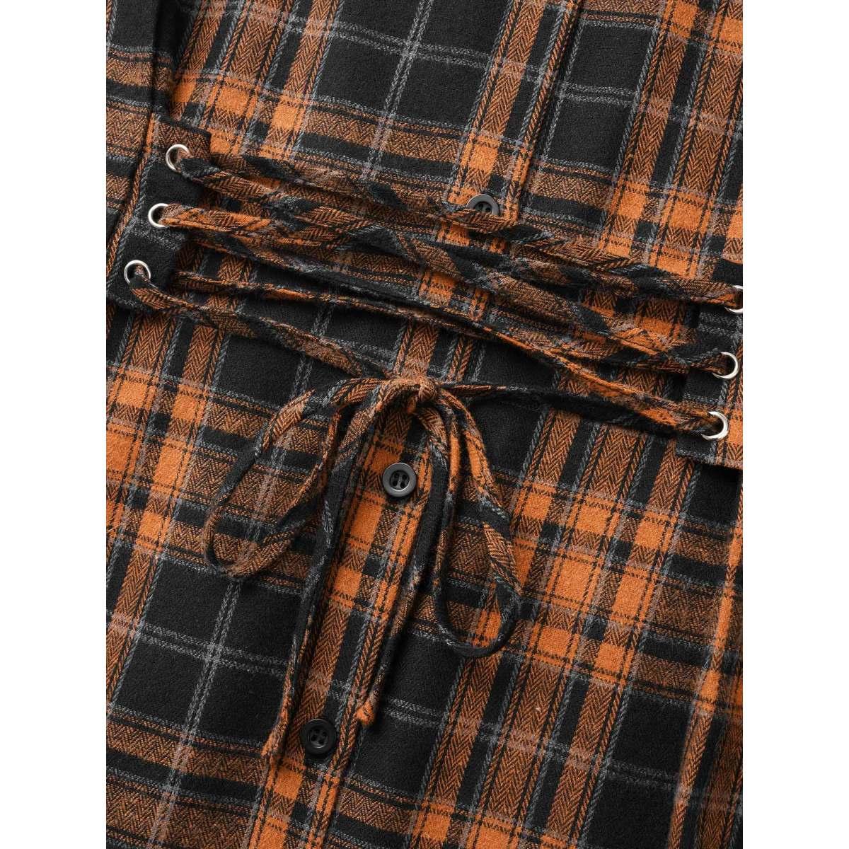 Plus Size OrangeRed Corset Plaid Waist-Cinching Blouse Women Timeless Long Sleeve Shirt collar Elegant Blouses BloomChic 22-24/3X Product Image