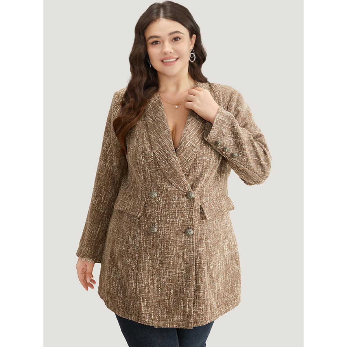 Plus Size Lapel Collar Pocket Button Up Blazer DarkBrown Women Dailywear Plain Button Sleeve Long Sleeve Lapel Collar 26/4X Pocket Elegant Blazers BloomChic Product Image