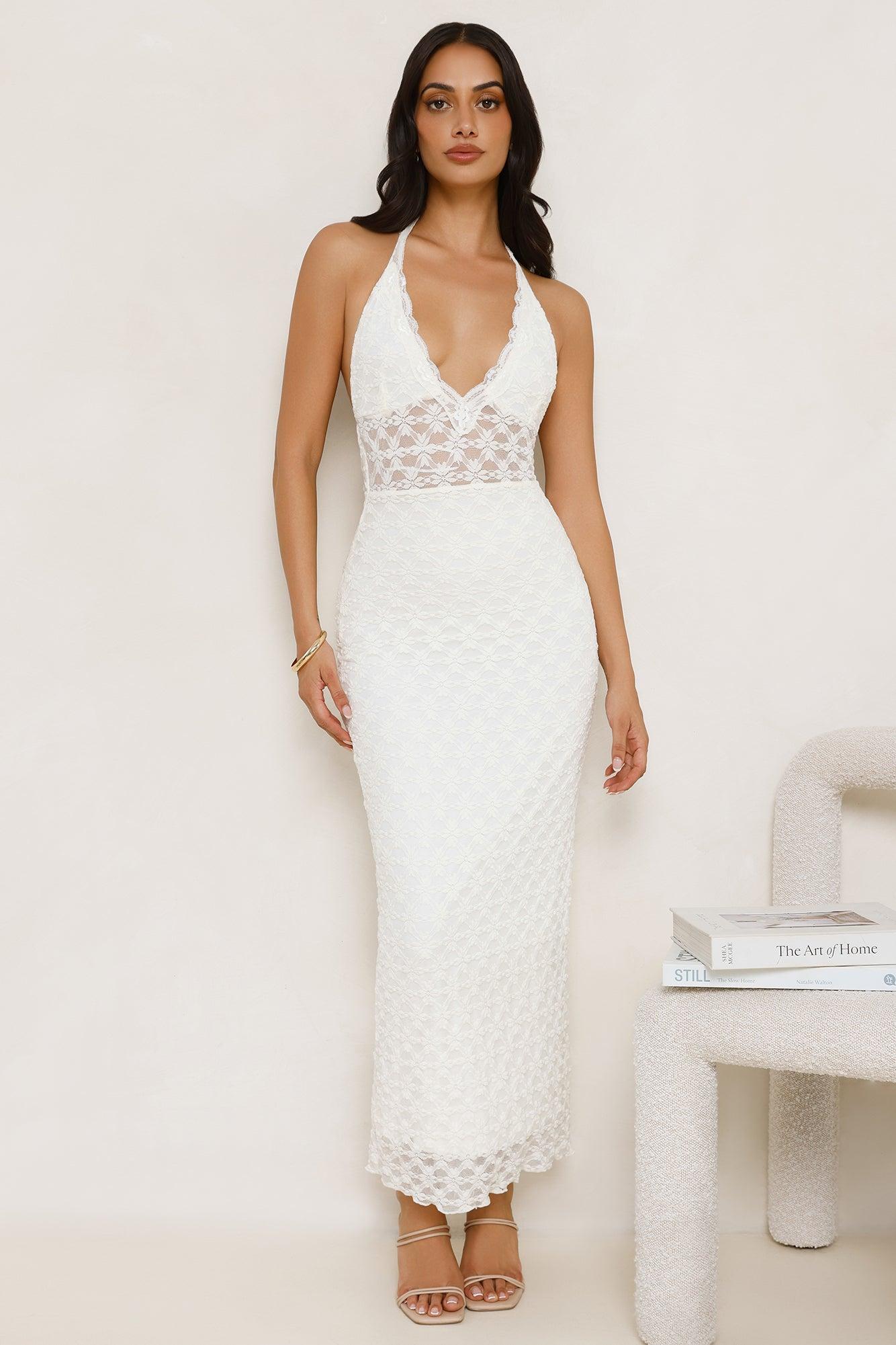 Lace Me Up Halter Maxi Dress Cream Product Image