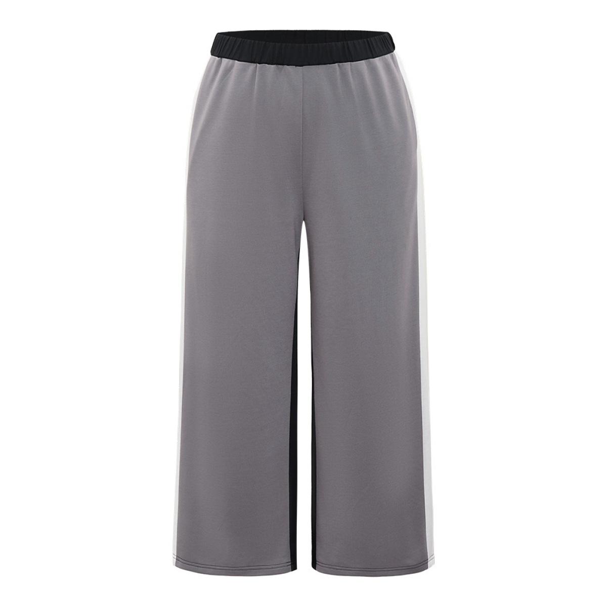 Contrast Patchwork Pocket High Rise Sweatpants Black Plus Size Women Casual Dailywear Contrast 18-20/2X Bloomchic Product Image