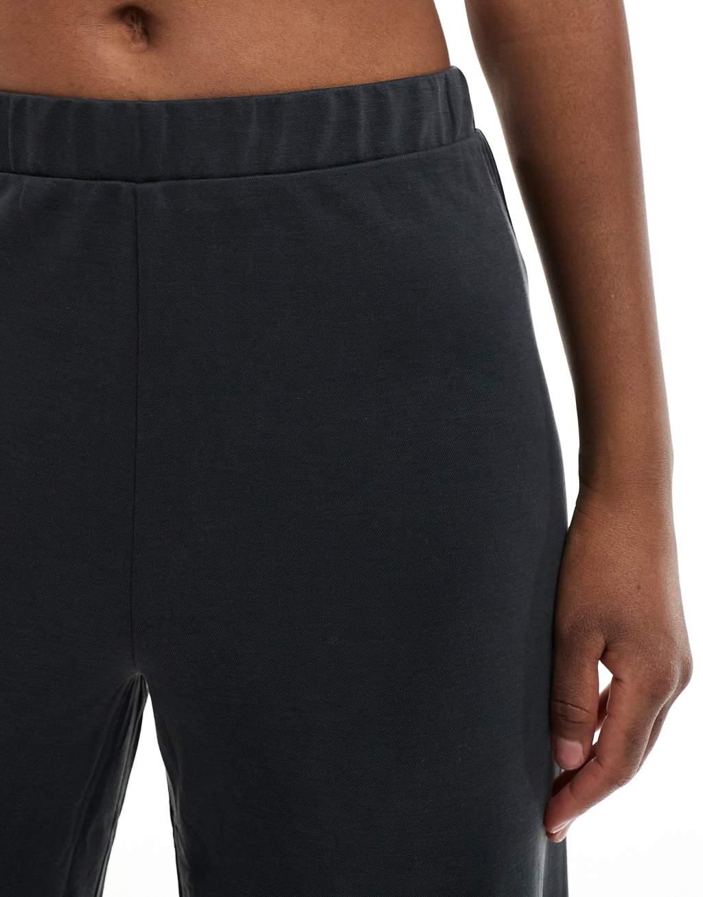 Monki straight leg casual soft pants in black  Product Image
