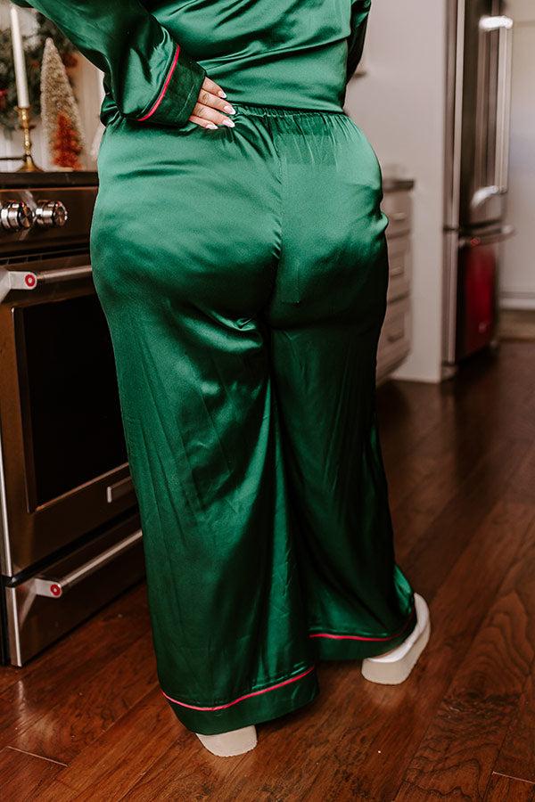 Feeling Luxurious Satin Pajama Pants in Hunter Green Curves Product Image