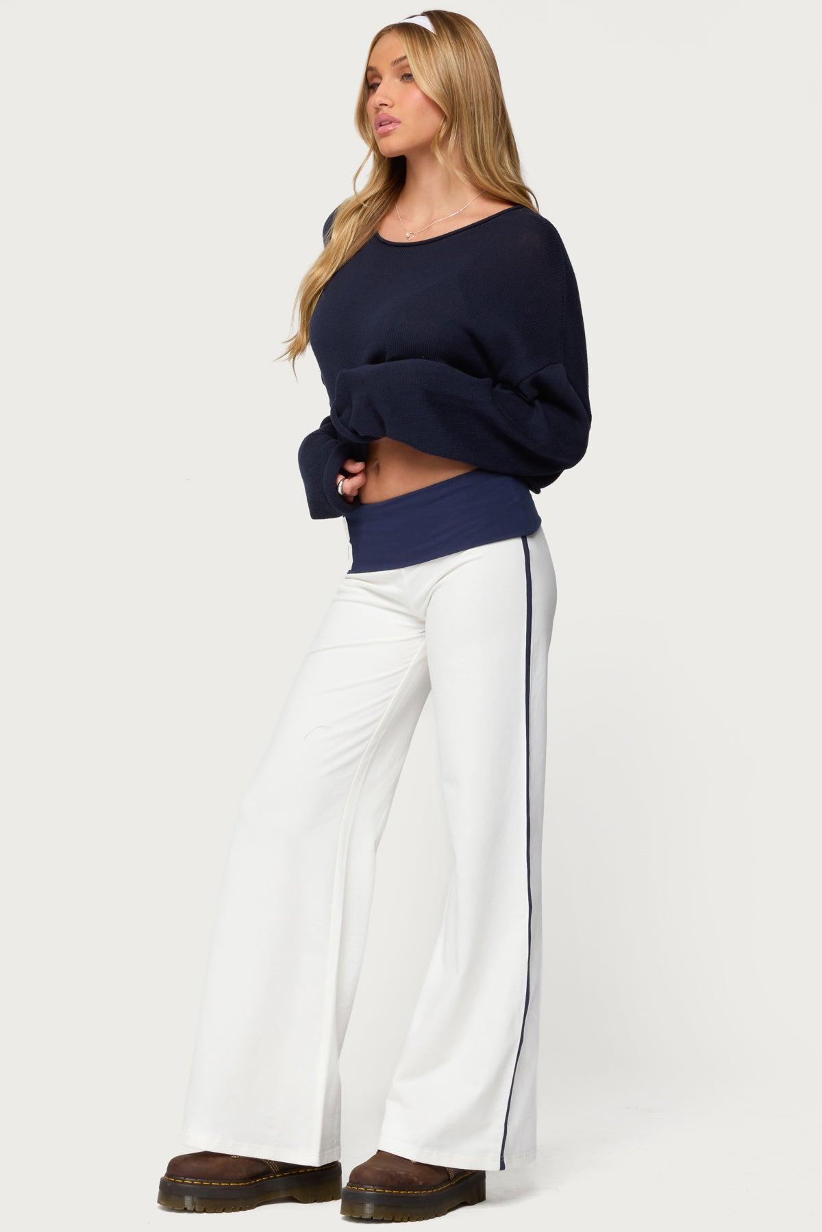 8 Contrast Fold Over Wide Leg Pants Product Image