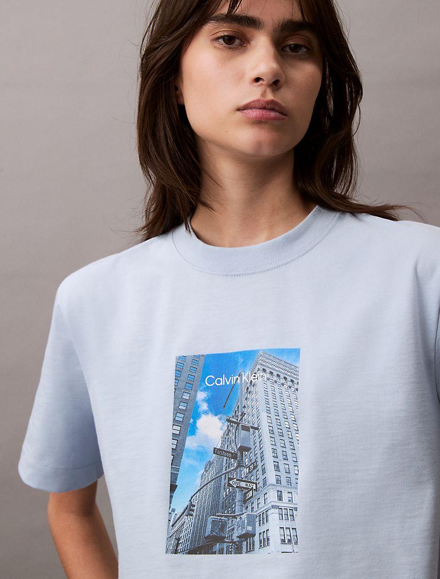 Calvin Klein Womens Cityscape Graphic Boxy T-Shirt - Grey Product Image