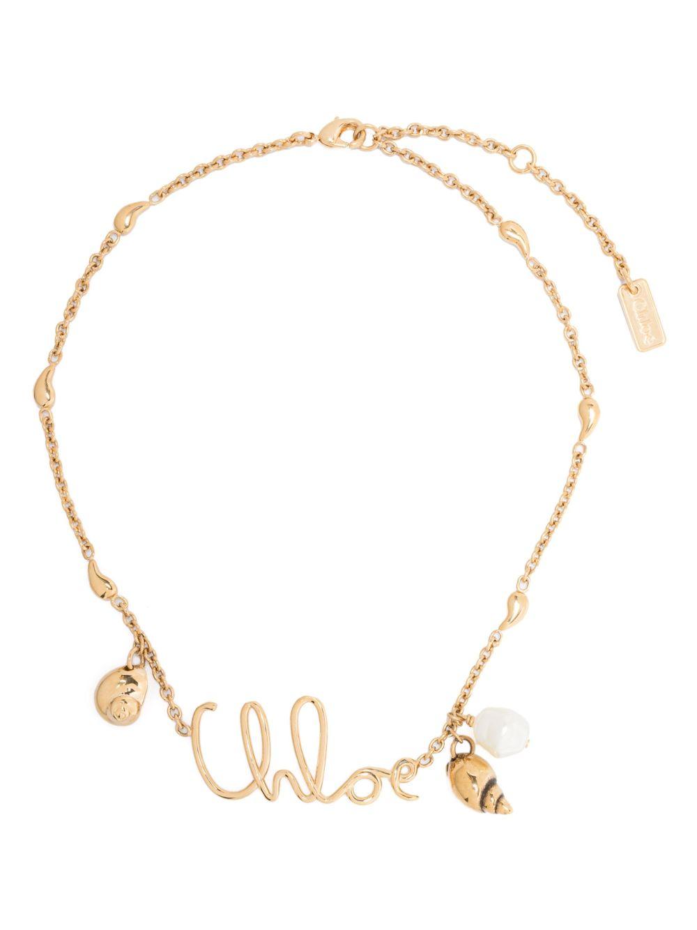 CHLOÉ Golden Logo Shells Necklace Product Image