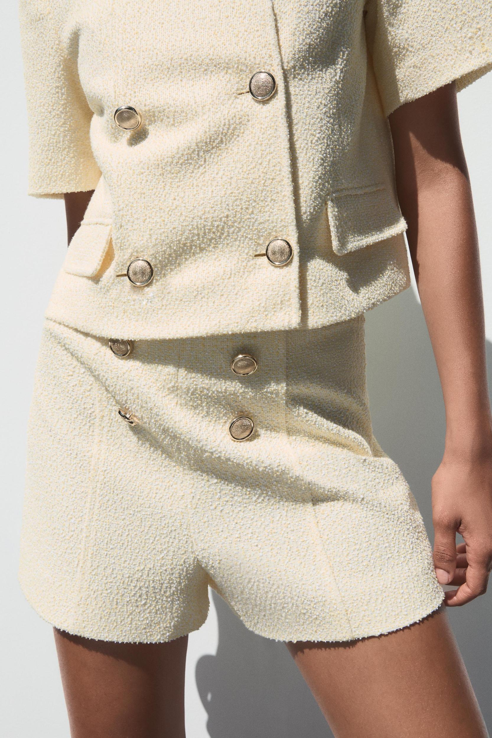 TEXTURED SHORTS WITH GOLD BUTTONS Product Image