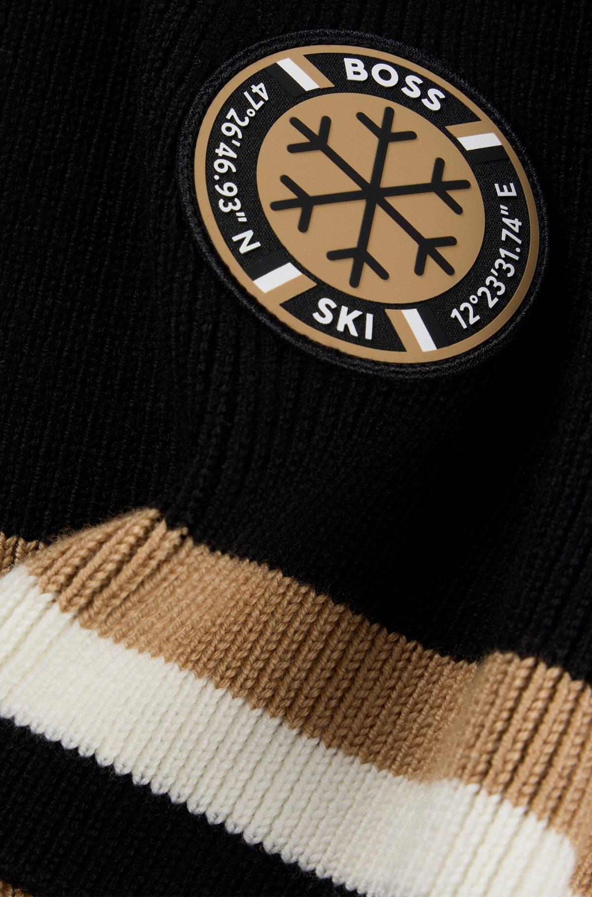 BOSS Ski virgin-wool scarf with logo badge Product Image