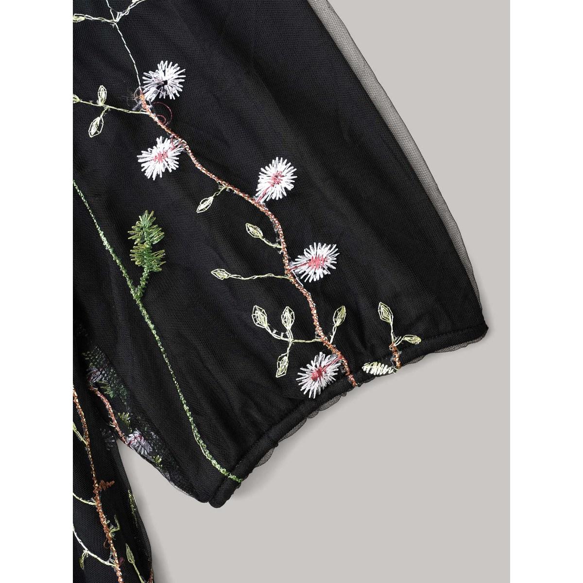 Plus Size Floral Embroidered Elastic Waist Lined Midi Dress Black Women Formal Texture Party Curvy Bloomchic 10/M Product Image