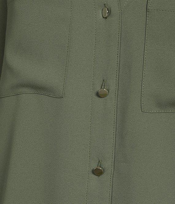 Jones New York Crepe Point Collar Roll Tab Button Front Top Product Image