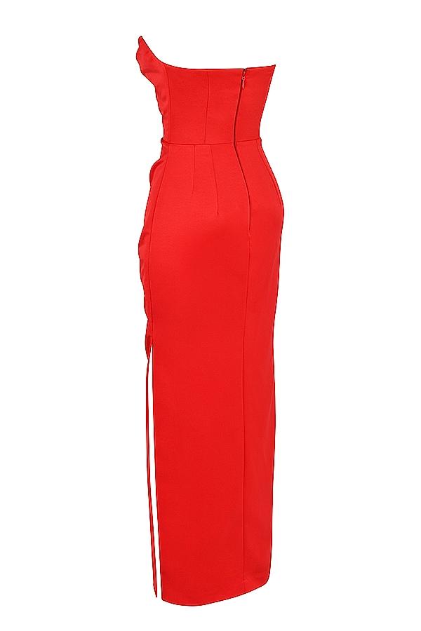 Adrienne  scarlet satin strapless gown Product Image