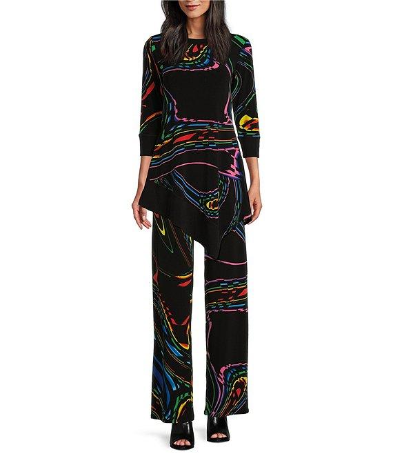 Eva Varro Knit Abstract Swirl Print High Waist Single Layered Pull-On Straight Pants Product Image