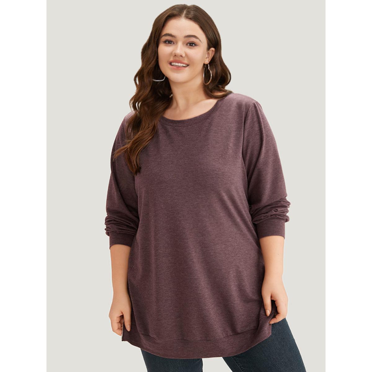 Plus Size Plain Zipper Round Neck Elastic Cuffs Sweatshirt Women Mauve Casual Elastic cuffs Round Neck Dailywear Sweatshirts BloomChic 18-20/2X Product Image