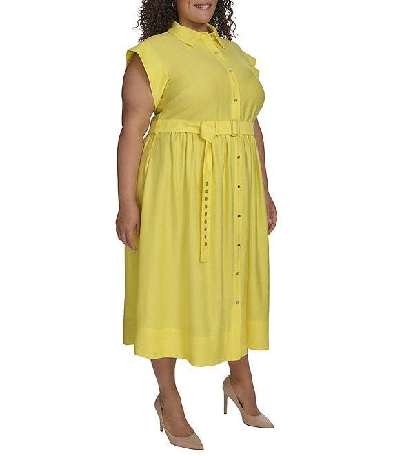 DKNY by Donna Karan Plus Size Short Sleeve Button Front Shirt Dress Product Image
