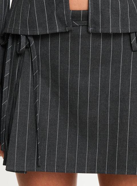 Saraya Pleat Mini Skort Grey Pinstripe Product Image