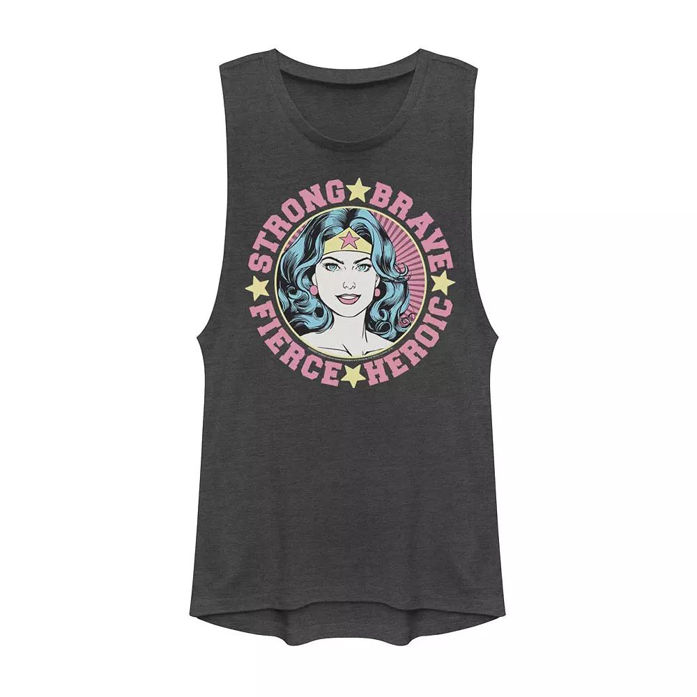 Juniors' DC Comics Wonder Woman Strong Brave Fierce Heroic Vintage Muscle Tank Top, Girl's, Size: XL, Grey Product Image