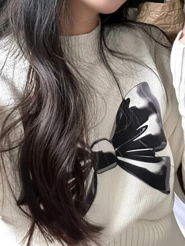 Vintage Bow Print Button Knit Sweater Product Image