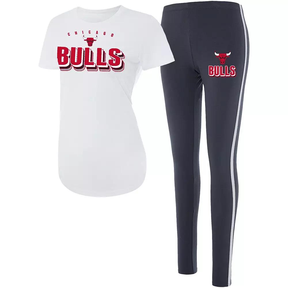 Women's Concepts Sport White/Charcoal Chicago Bulls Sonata T-Shirt & Leggings Sleep Set,  Product Image