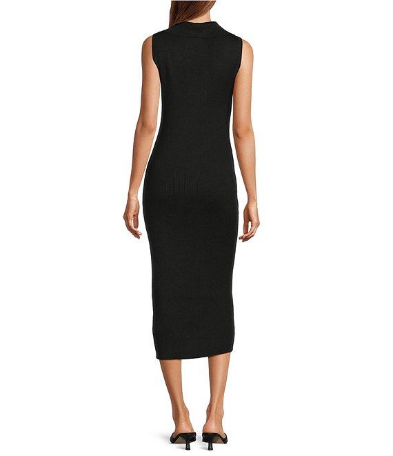 Skies Are Blue Rib Knit V Neck Sleeveless Button Front Midi Dress Product Image
