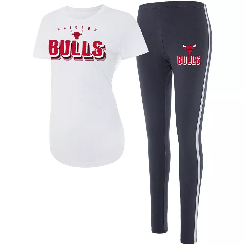 Women's Concepts Sport White/Charcoal Chicago Bulls Sonata T-Shirt & Leggings Sleep Set,  Product Image
