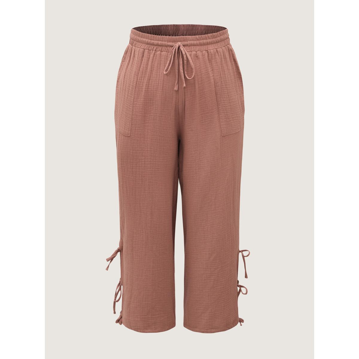 Plus Size Tie-Hem Slits Cuffed Waist-Tie Pockets Pants Women Rust Leisure Loose Mid Rise Casual Pants BloomChic 30/6X Product Image