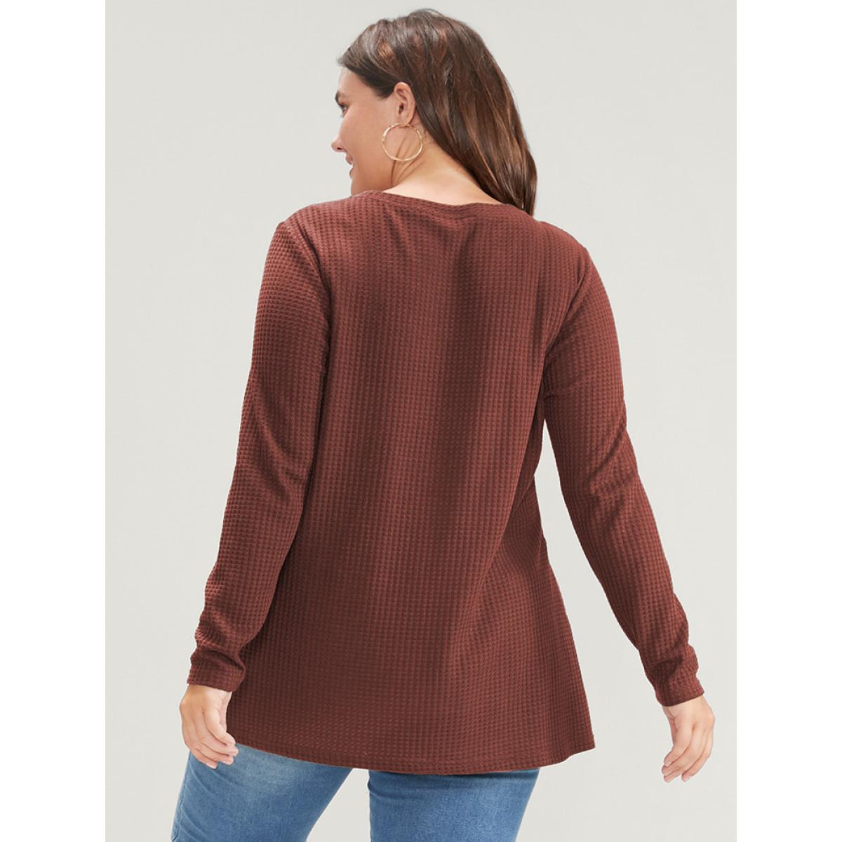 Plus Size Solid Crochet Lace Waffle Knit Sweatshirt Women Rust Elegant Patchwork Round Neck Dailywear Sweatshirts BloomChic 18-20/2X Product Image