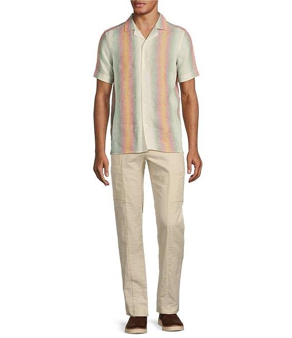 Murano Baird McNutt Linen Slim Fit Stripe Short Sleeve Woven Shirt Product Image
