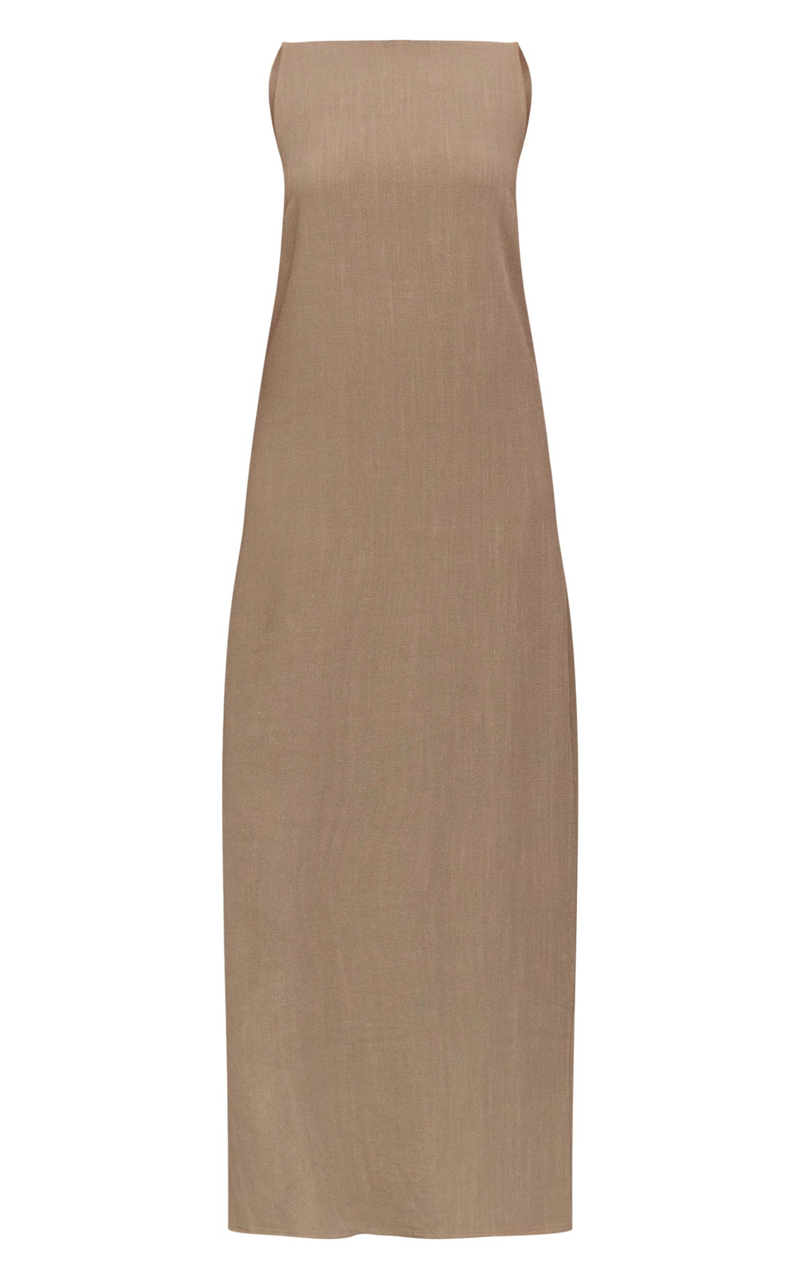 Khaki Textured Boat Neck Low Back Maxi Dress Product Image