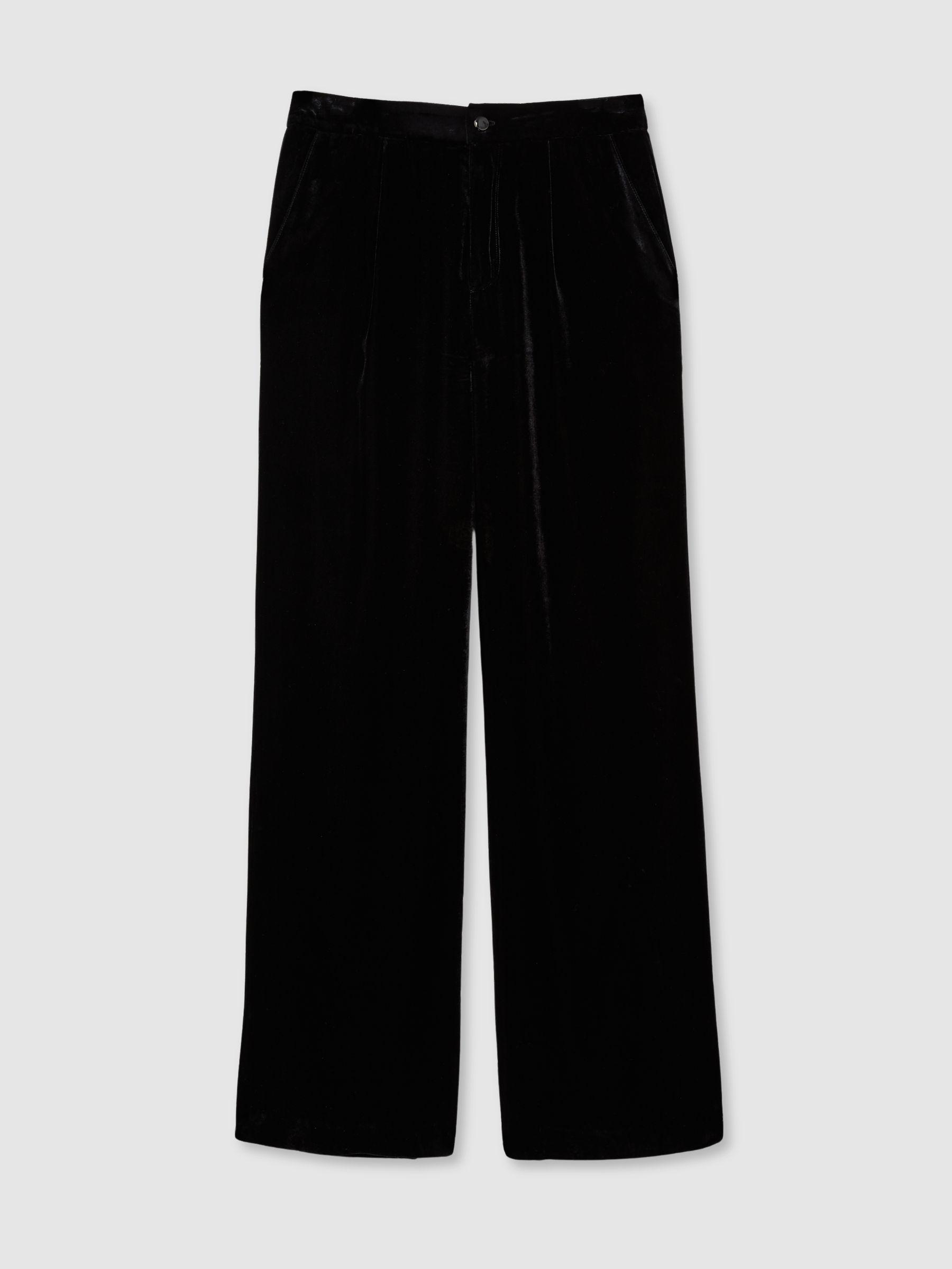 Paige Velvet Wide-Leg Trousers in Black Product Image