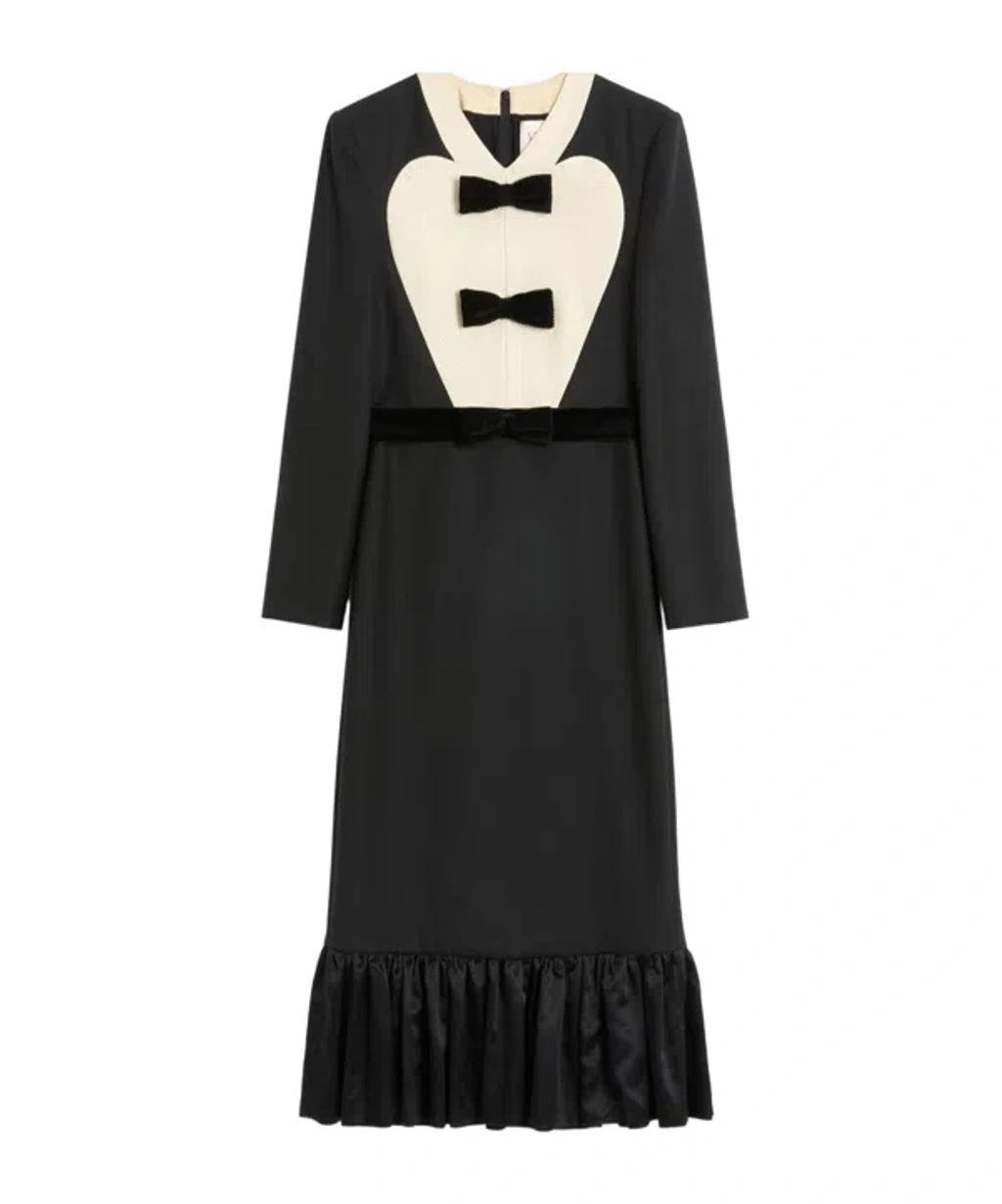 VALENTINO Virgin Wool Midi Dress With Bows In Black Product Image