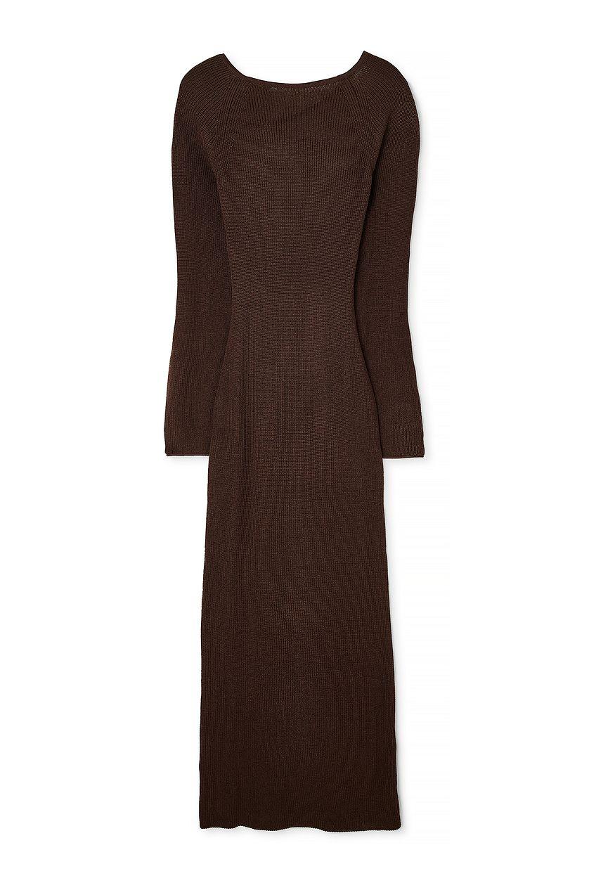 Open Back Lace Detail Knitted Maxi Dress Beige Product Image