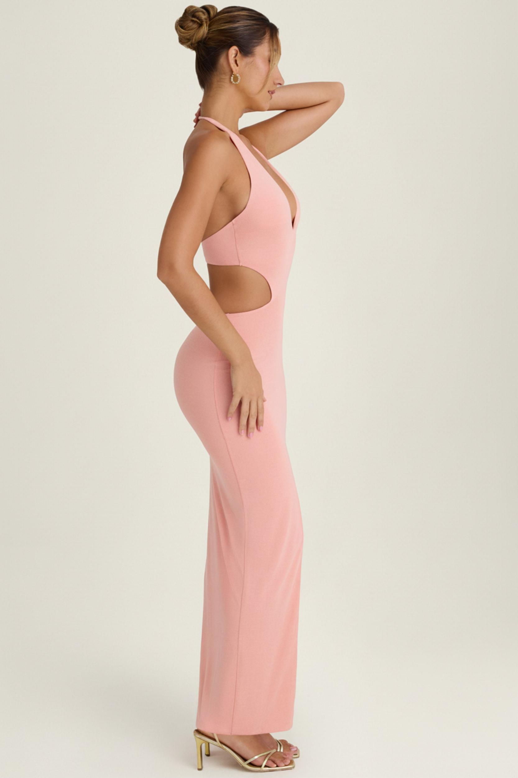Cut-Out Halterneck Maxi Dress in Apricot Pink Female Product Image